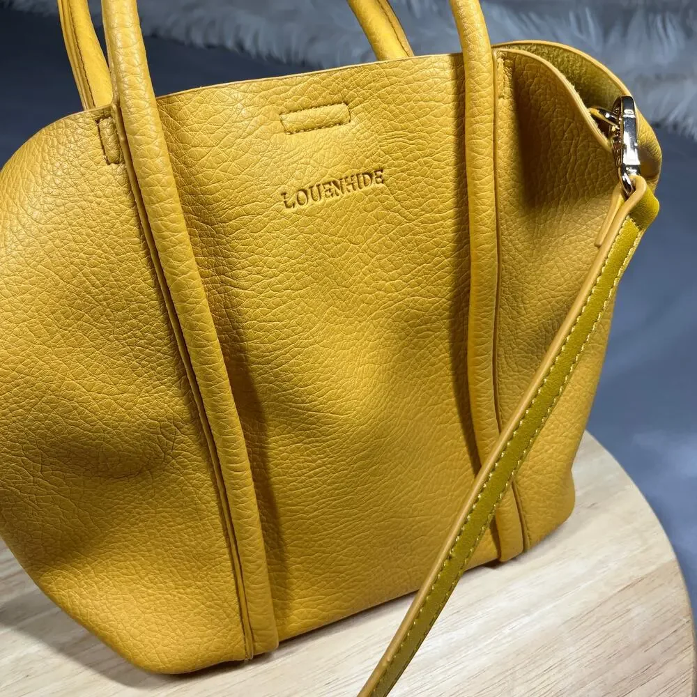 Louenhide Vegan Leather Tote/Crossbody Bag Two Way Purse Mustard Color Spring